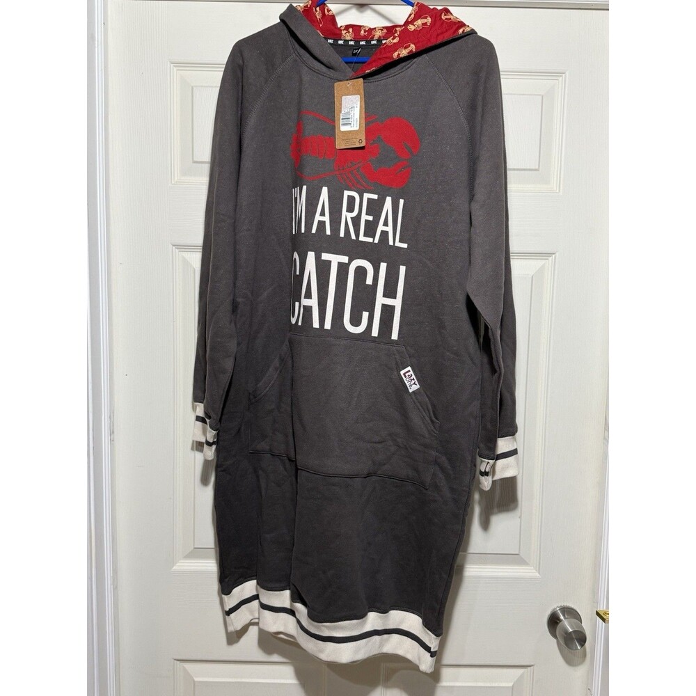 Lazy One Sleep Hoodie S/M Gray Real Catch Lobster Graphic Loungewear NWT - Picture 2 of 9